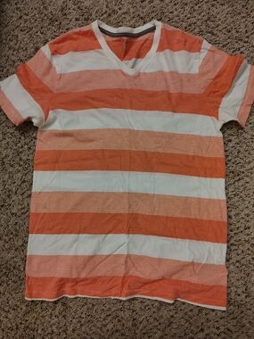 Men's Orange & White Striped V-Neck Tee